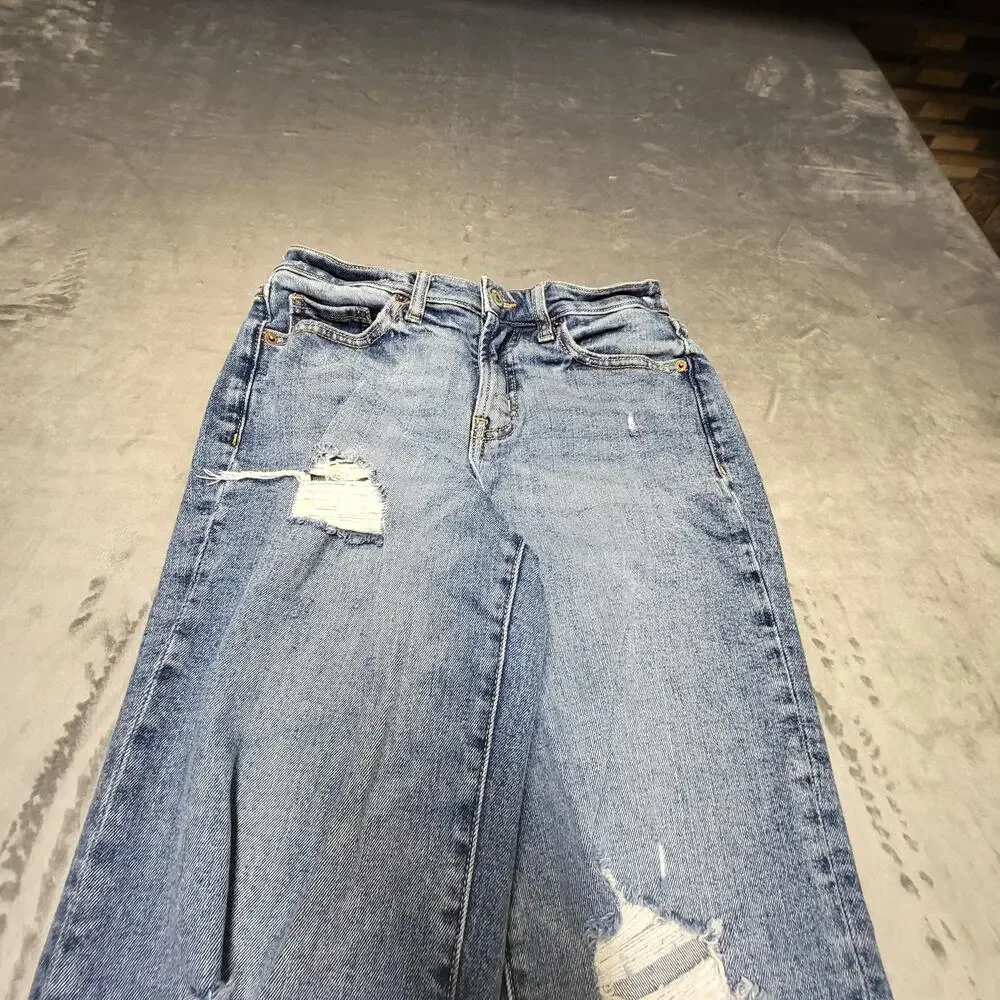 Old Navy Jeans Womens 0 Blue Cropped O.G. Loose High Rise Distressed Stretch